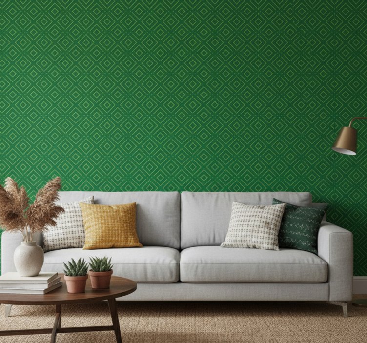 Papier peint salon motif géométrique vert - TenStickers