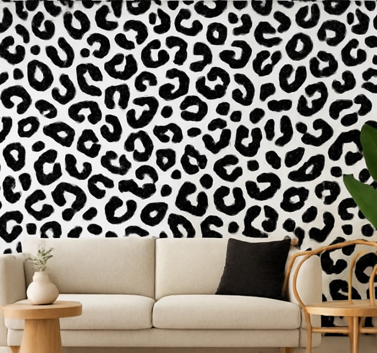 Papier peint salon motif léopard noir et blanc - TenStickers