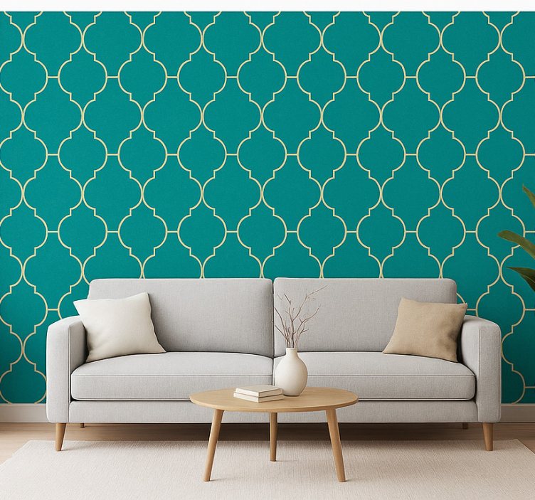 Papier peint salon motif or et turquoise - TenStickers