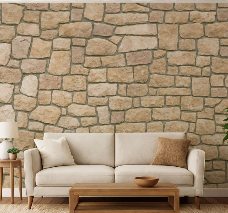 Papier peint salon motif pierre beige - TenStickers