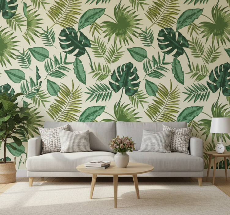 Papier peint salon motif tropical feuillu - TenStickers