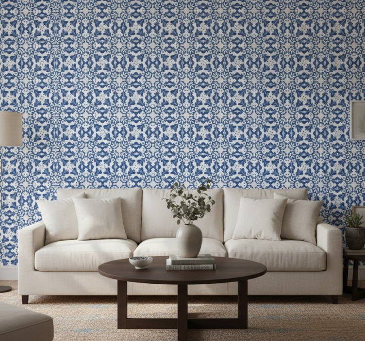 Papier peint salon motif vintage bleu - TenStickers