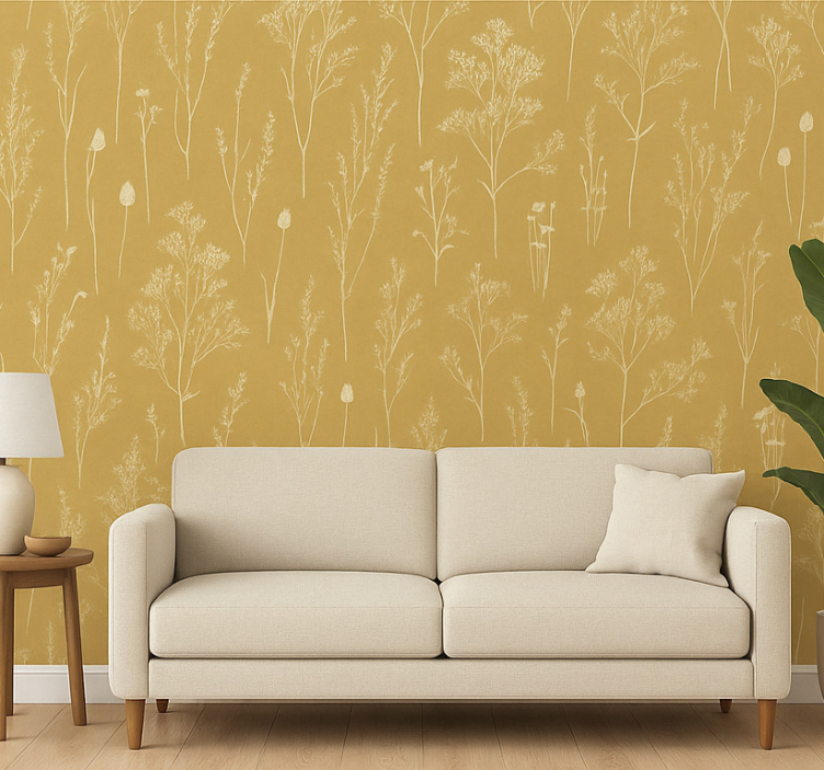 Papier peint salon ocre floral nordique - TenStickers