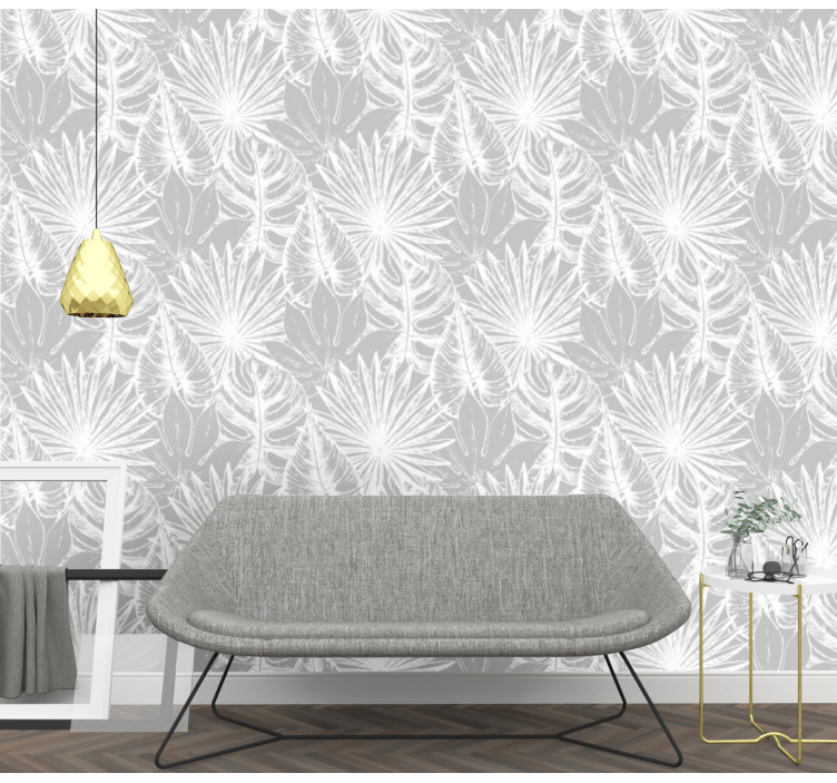 Papier peint nature Palmier tropical gris clair - TenStickers