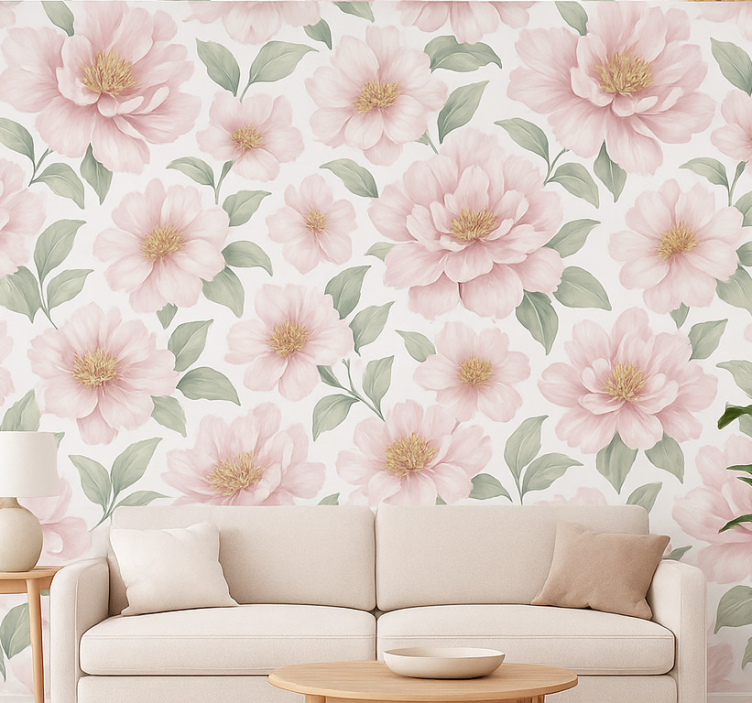 Papier peint salon pivoine pastel floral - TenStickers