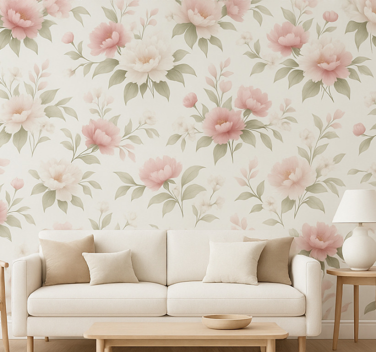 Papier peint salon pivoine rose et blanche - TenStickers