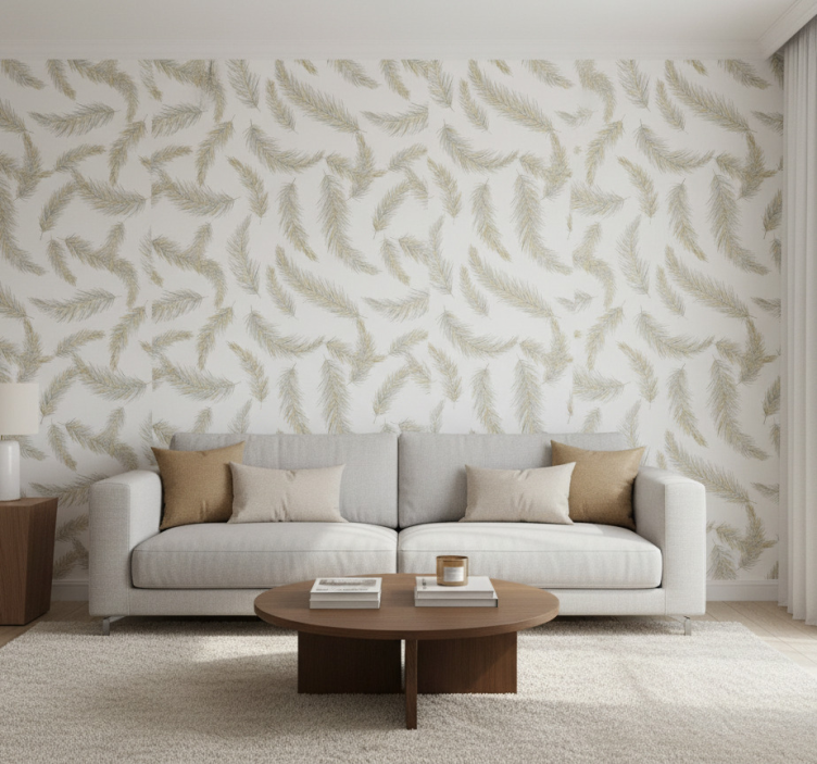 Papier peint salon plume grise flottante - TenStickers