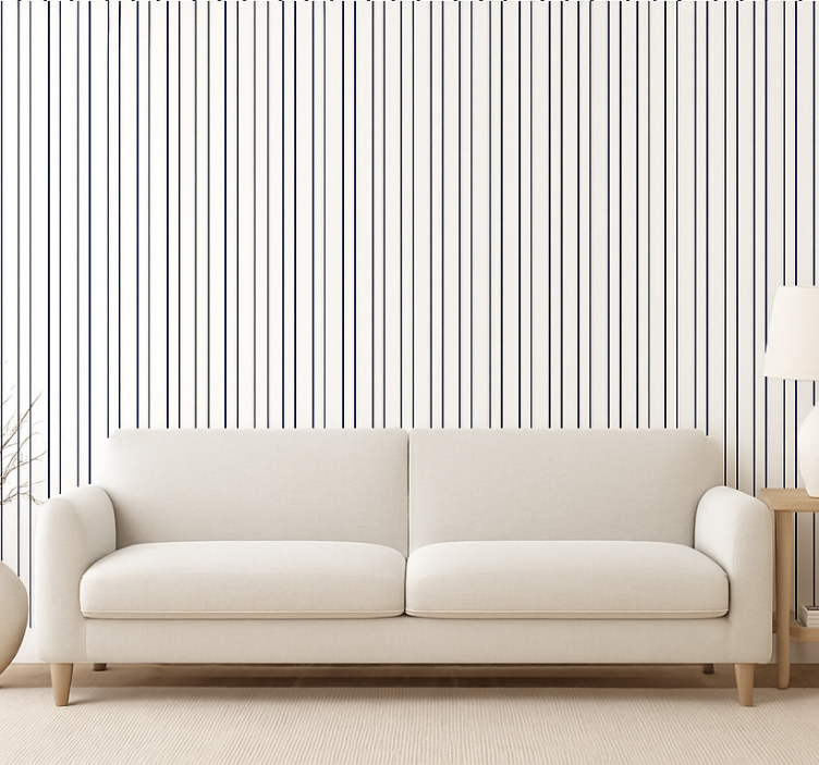 Papier peint salon rayures fines bleues et blanches - TenStickers