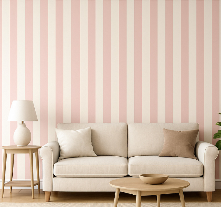 Papier peint salon rayures roses et blanches - TenStickers