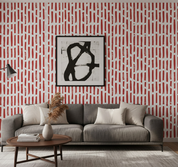 Papier peint salon rayures rouges et blanches - TenStickers