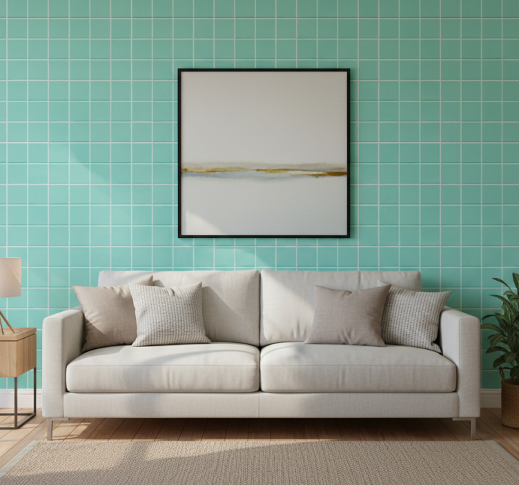 Papier peint salon surface carrelée turquoise - TenStickers