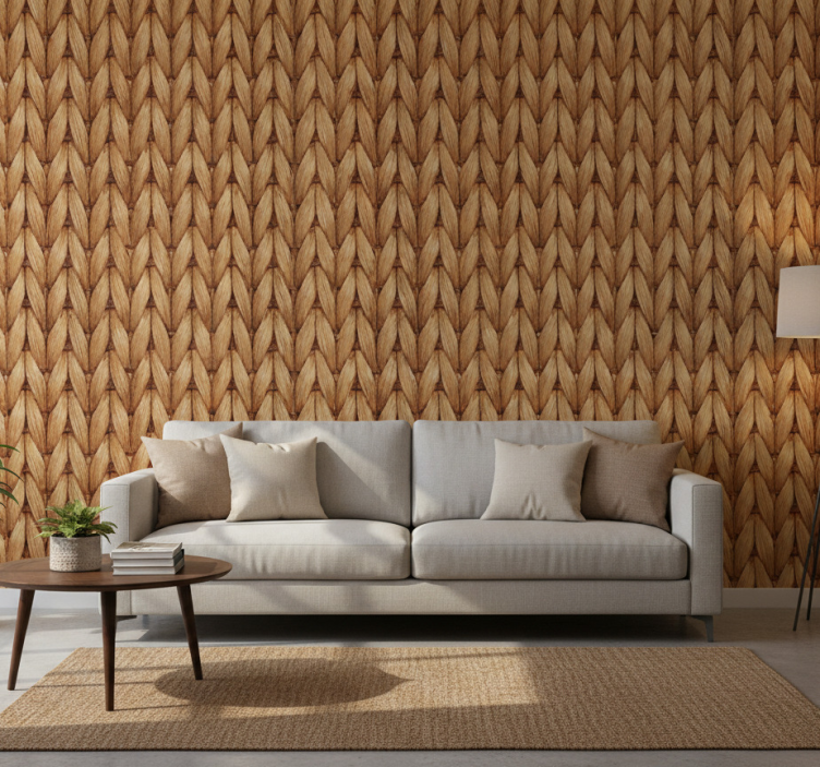 Papier peint salon tapis en jute tressé - TenStickers