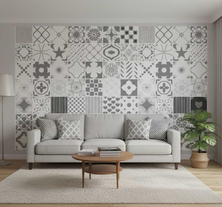 Papier peint salon texture monochrome à motifs - TenStickers