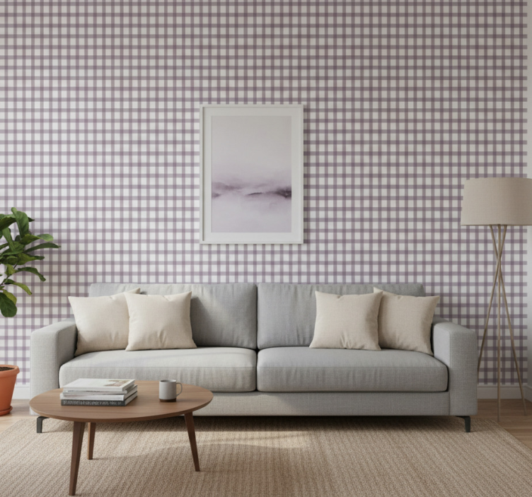 Papier peint salon vichy lilas - TenStickers