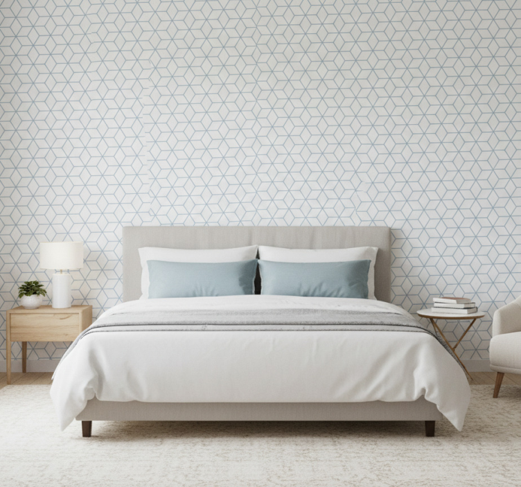 Papier peint scandinave fond blanc lignes géométriques bleu clair - TenStickers