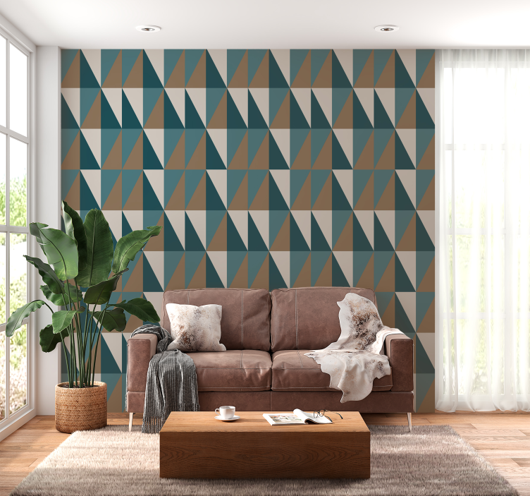 Papier peint triangle motif gris et bleu - TenStickers