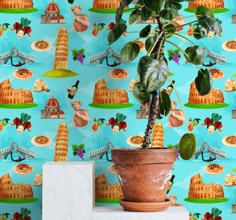 Papier peint ville collage de monuments italiens - TenStickers