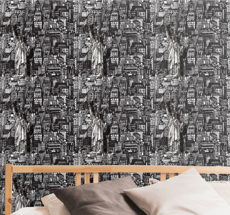 Papier peint ville collage urbain de statues - TenStickers