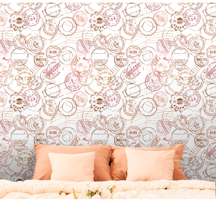 Papier peint ville motif de passeport estampillé - TenStickers