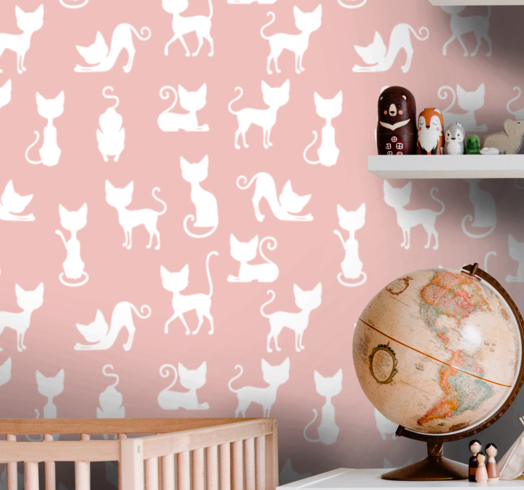 Papier peint chambre rose chats d'étirement abstraits - TenStickers