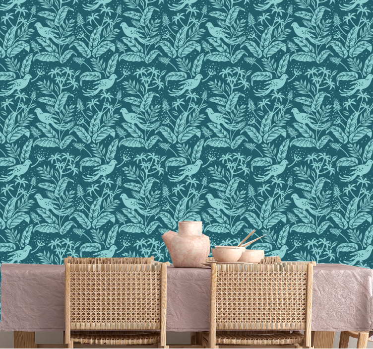 Papier peint chambre Oiseaux volants turquoise - TenStickers