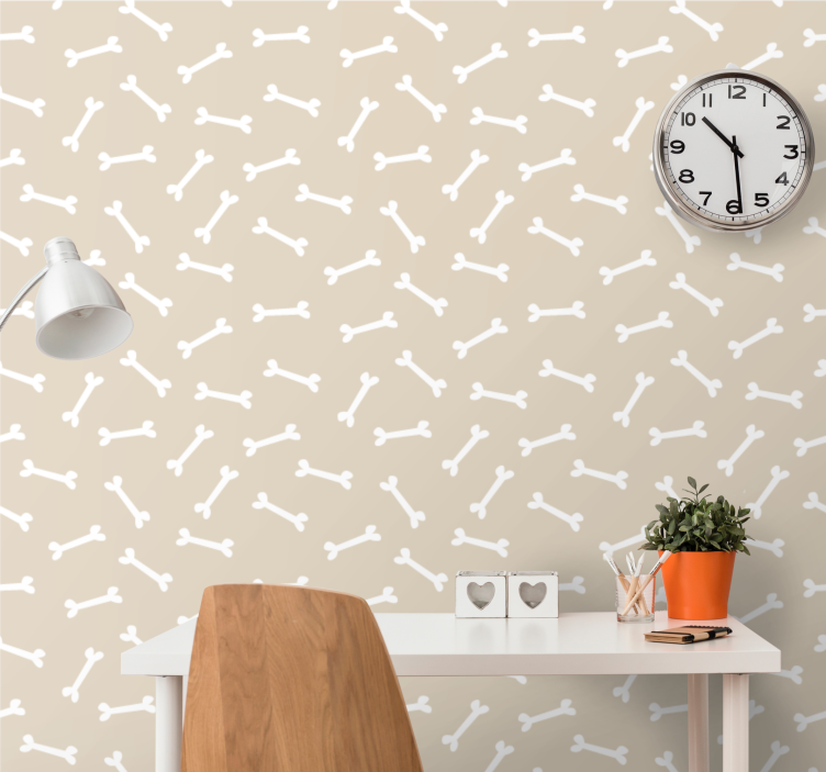 Papier peint chambre os de chien sur fond beige - TenStickers