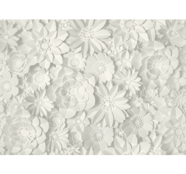Papier peint salon fleur blanche sur fond blanc - TenStickers