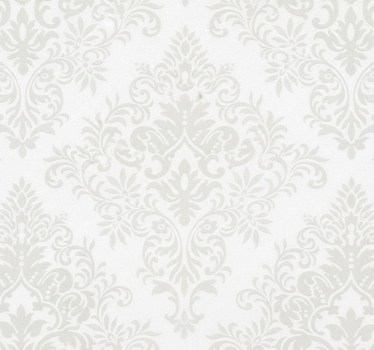 Papier peint salon damassé blanc classique - TenStickers