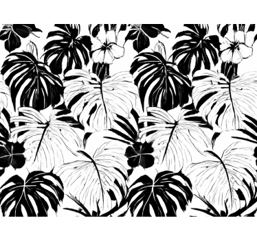 Papier peint salon feuilles de palmier noir et blanc - TenStickers
