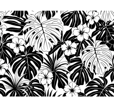Papier peint salon feuilles de palmier noir et blanc - TenStickers