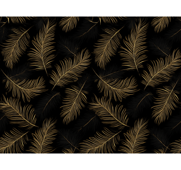 Papier peint salon motif noir et feuilles dorées - TenStickers