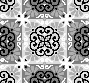Papier peint carrelage mural ornements noirs et gris - TenStickers