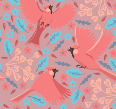 Papier peint nature oiseaux et feuilles d'arbres sur fond rosé - TenStickers