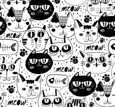 Papier peint chat gribouillages félins - TenStickers