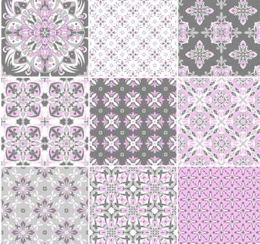 Papier peint carrelage motifs ornementaux rose et gris - TenStickers