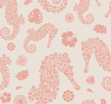 Papier peint rose animal motif hippocampes - TenStickers