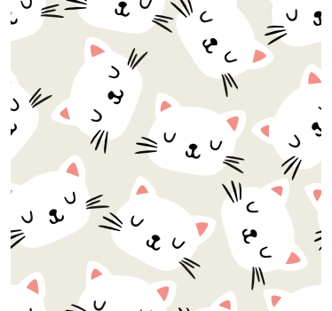 Papier peint chambre enfant têtes de chats blancs - TenStickers