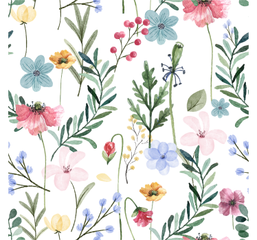 Papier peint salon dessin aquarelle fleurs - TenStickers
