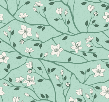 Papier peint vert menthe fleurs et branches - TenStickers