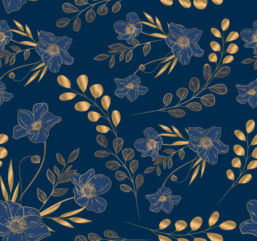 Papier peint salon fleuri bleu foncé doré - TenStickers