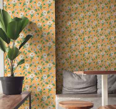 Papier peint salon marguerites sur fond jaune - TenStickers