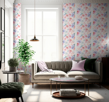 Papier peint fleurs motif de fleurs avec du bois - TenStickers