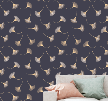 Tapisserie moderne Feuille de ginkgo marine & or - TenStickers