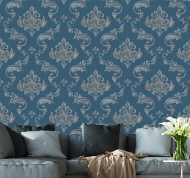 Papier peint vintage design baroque bleu et or - TenStickers