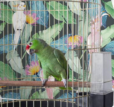 Papier peint motif tropical avec oiseaux et feuilles - TenStickers