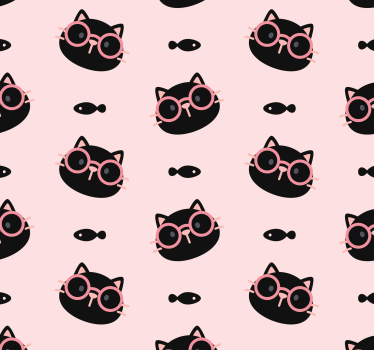 Papier peint chambre rose chats noirs avec lunettes - TenStickers