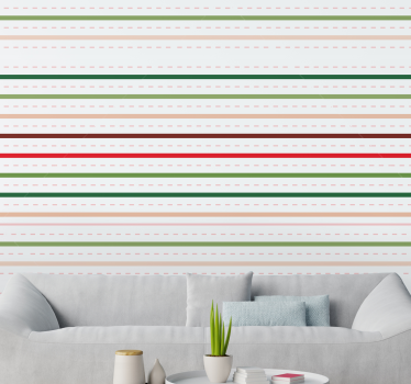 Papier peint à rayure Rayures rouges, vertes et blanches - TenStickers