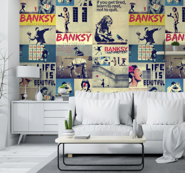 Papier peit chambre ado art collage Banksy - TenStickers