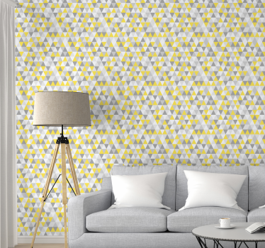 Papier peint salon triangles jaunes et gris - TenStickers