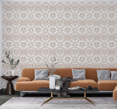 Papier peint baroque motif damassé beige - TenStickers